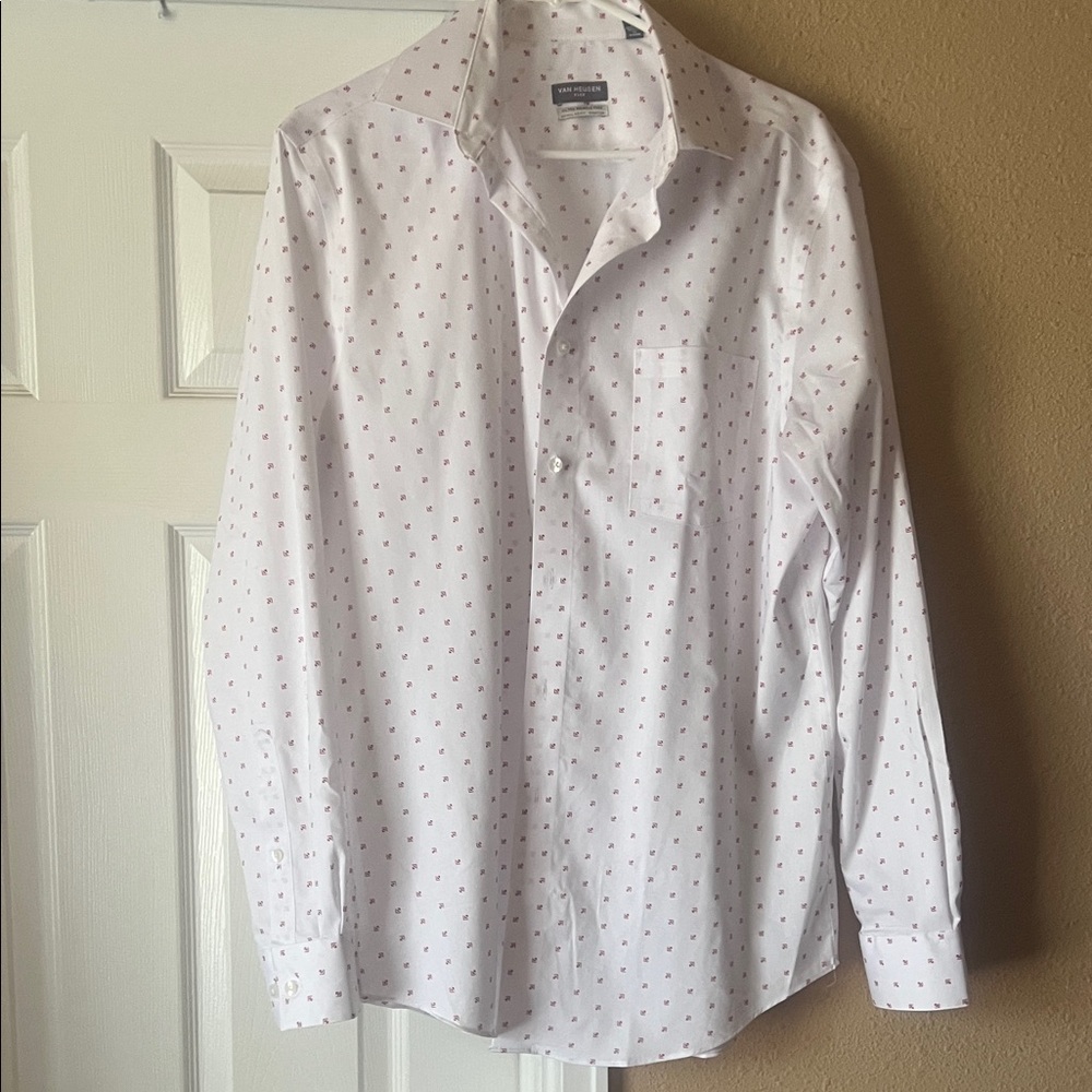 Van Heusen White and Red Patterned Dress Shirt